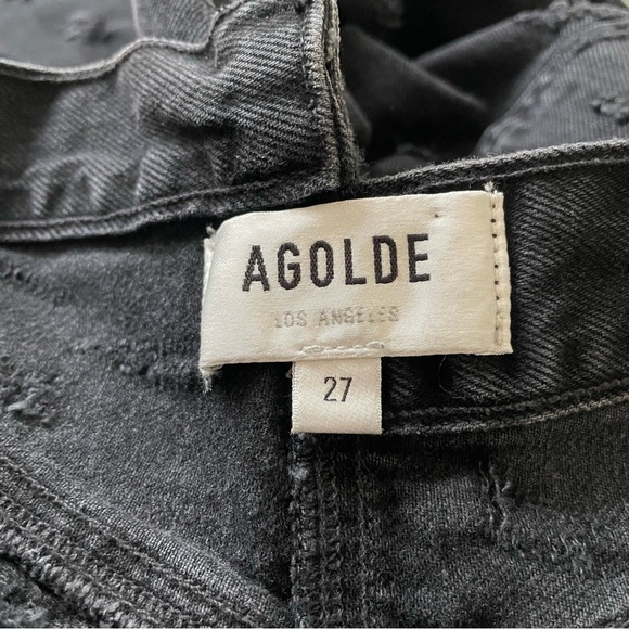 AGOLDE Feverish Black Distressed High Rise Criss Cross Straight Leg Jeans NWT 27 - Picture 11 of 12